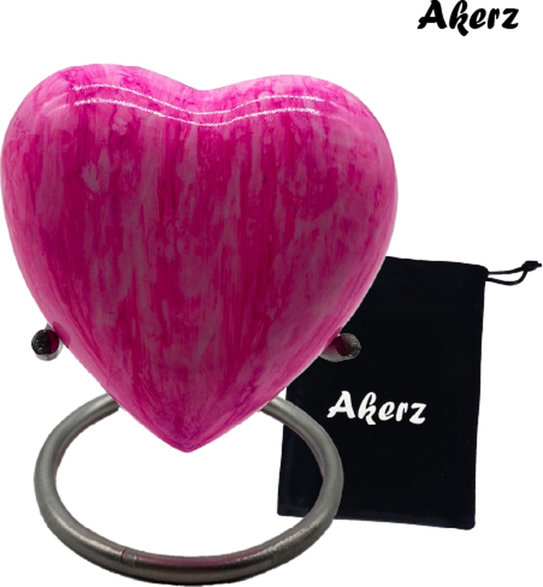 Akerz Mini Urn - wit/roze - Hart - Aluminium - Inclusief Standaard - Graveerbaar - 80ml