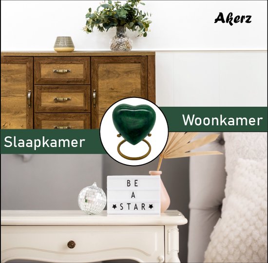 Akerz Mini Urn -groen met zwart - Hart - Aluminium - Inclusief Standaard - Graveerbaar - 80ml