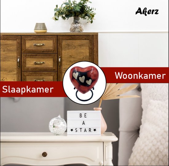 Akerz Mini Urn - rood met hartjes - Hart - Aluminium - Inclusief Standaard - Graveerbaar - 80ml