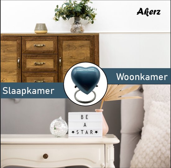 Akerz Mini Urn -donker blauw - Hart - Aluminium - Inclusief Standaard - Graveerbaar - 80ml