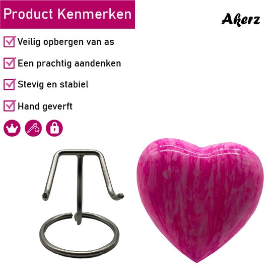 Akerz Mini Urn - wit/roze - Hart - Aluminium - Inclusief Standaard - Graveerbaar - 80ml