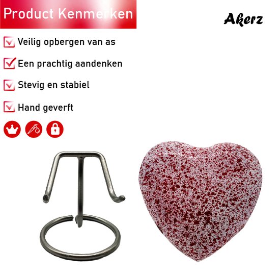 Akerz Mini Urn - wit met rode stippen- donker- Aluminium - Inclusief Standaard - Graveerbaar - 80ml