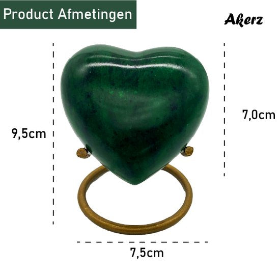Akerz Mini Urn -groen met zwart - Hart - Aluminium - Inclusief Standaard - Graveerbaar - 80ml