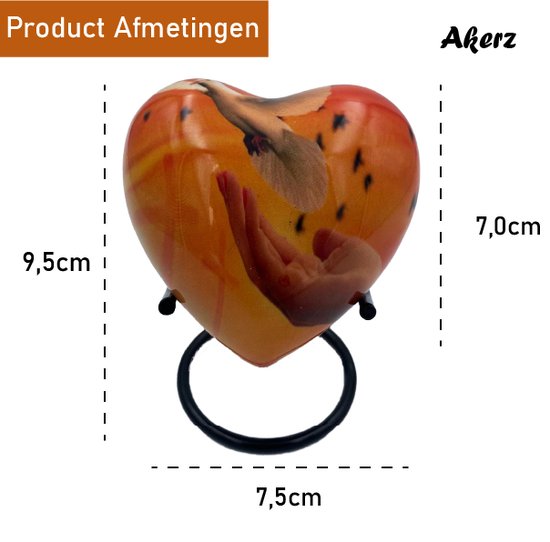 Akerz Mini Urn - oranje / duif - Hart - Aluminium - Inclusief Standaard - Graveerbaar - 80ml