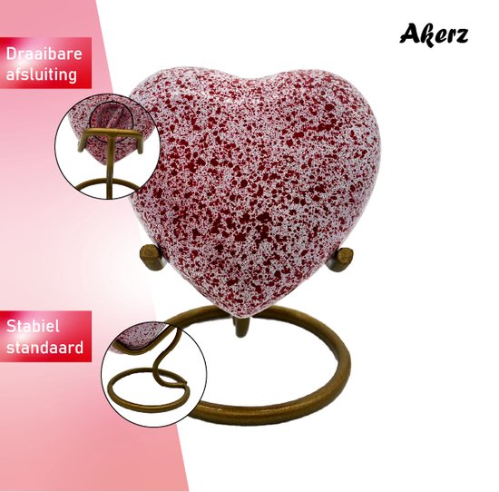 Akerz Mini Urn - wit met rode stippen- donker- Aluminium - Inclusief Standaard - Graveerbaar - 80ml