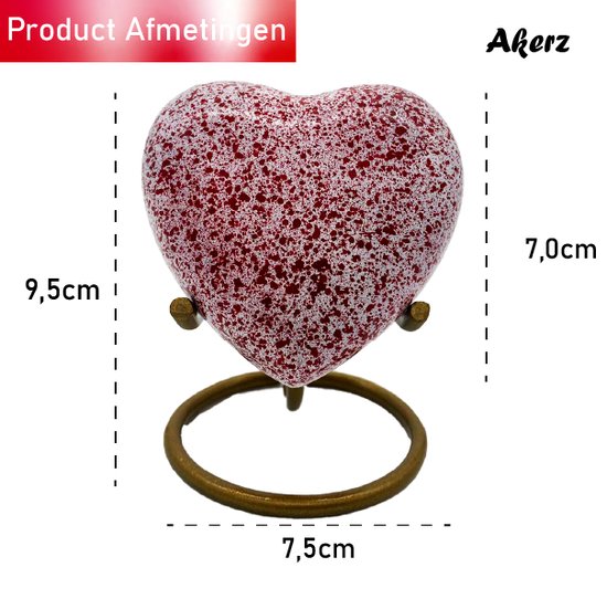 Akerz Mini Urn - wit met rode stippen- donker- Aluminium - Inclusief Standaard - Graveerbaar - 80ml