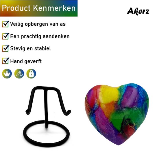 Akerz Mini Urn - multi color - Hart - Aluminium - Inclusief Standaard - Graveerbaar - 80ml