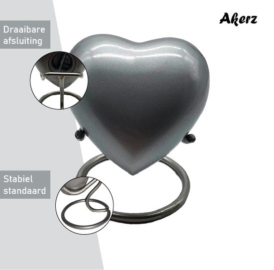 Akerz Mini Urn - zilver - Hart - Aluminium - Inclusief Standaard - Graveerbaar - 80ml