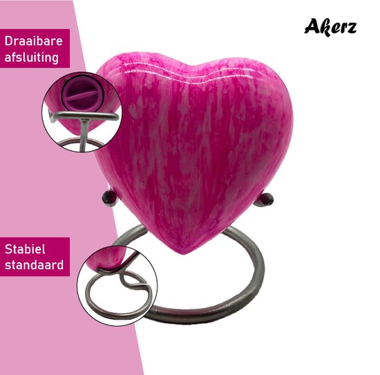 Akerz Mini Urn - wit/roze - Hart - Aluminium - Inclusief Standaard - Graveerbaar - 80ml