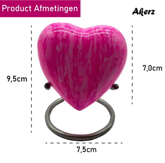 Akerz Mini Urn - wit/roze - Hart - Aluminium - Inclusief Standaard - Graveerbaar - 80ml