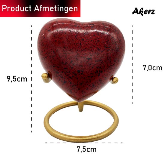 Akerz Mini Urn - rood met zwart - Hart - Aluminium - Inclusief Standaard - Graveerbaar - 80ml