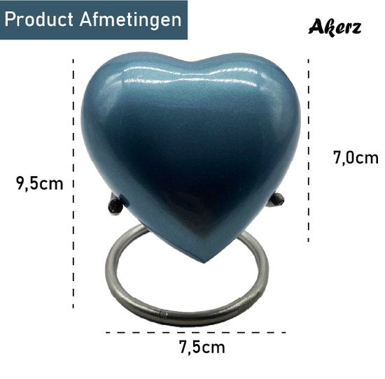 Akerz Mini Urn -donker blauw - Hart - Aluminium - Inclusief Standaard - Graveerbaar - 80ml