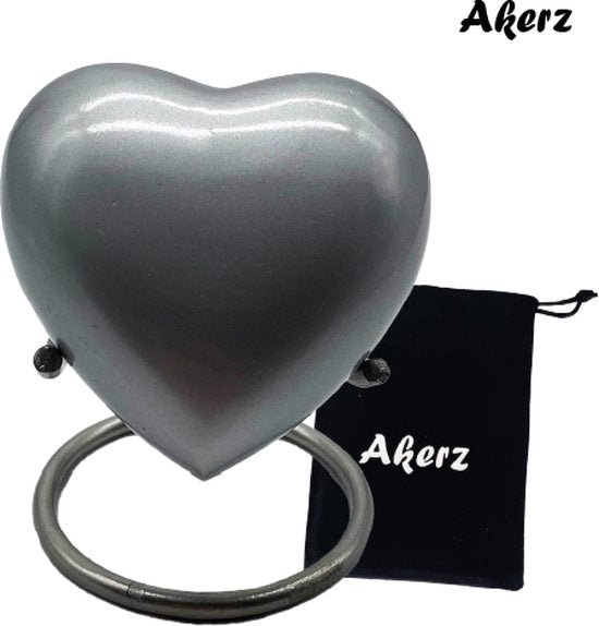 Akerz Mini Urn - zilver - Hart - Aluminium - Inclusief Standaard - Graveerbaar - 80ml