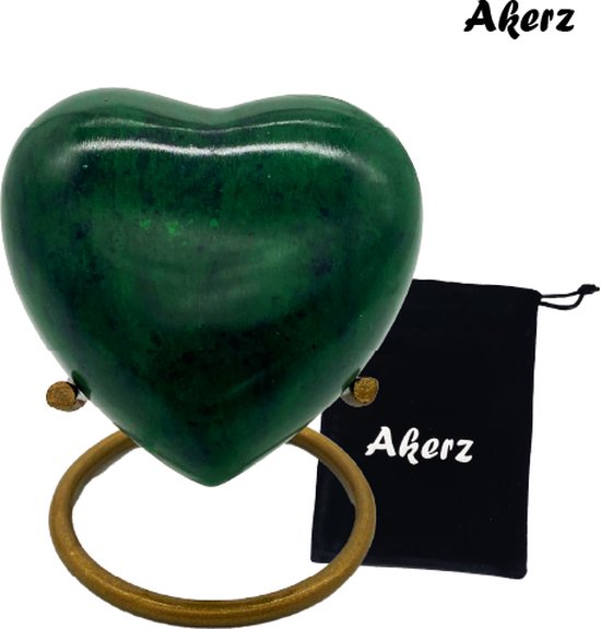 Akerz Mini Urn -groen met zwart - Hart - Aluminium - Inclusief Standaard - Graveerbaar - 80ml
