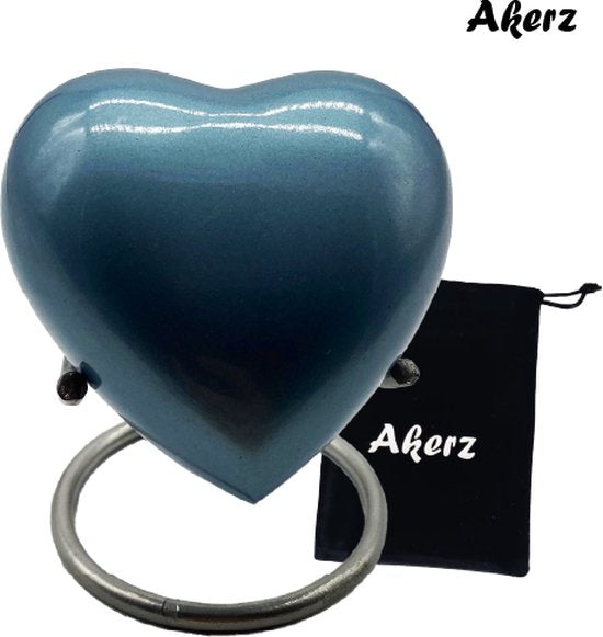 Akerz Mini Urn -donker blauw - Hart - Aluminium - Inclusief Standaard - Graveerbaar - 80ml