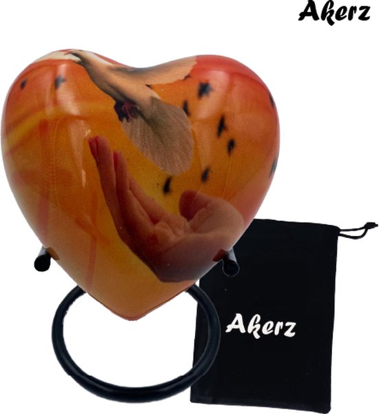 Akerz Mini Urn - oranje / duif - Hart - Aluminium - Inclusief Standaard - Graveerbaar - 80ml