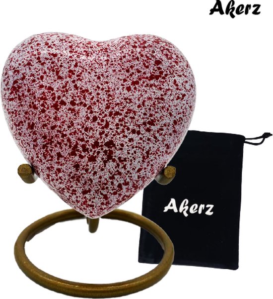 Akerz Mini Urn - wit met rode stippen- donker- Aluminium - Inclusief Standaard - Graveerbaar - 80ml