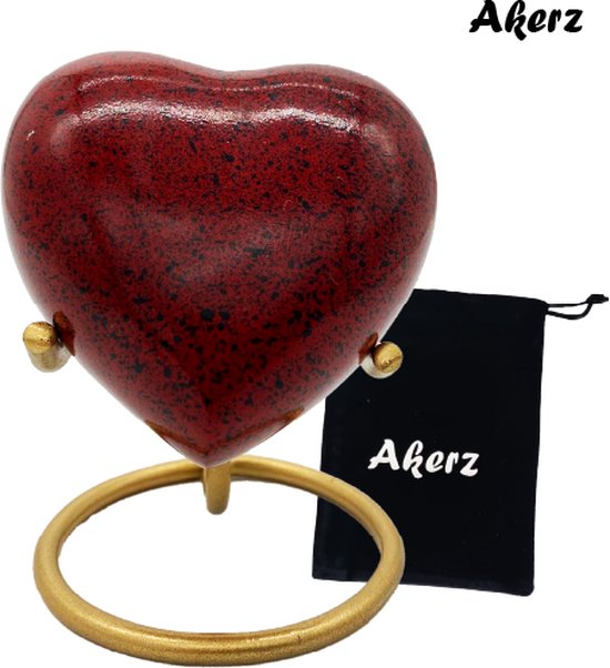 Akerz Mini Urn - rood met zwart - Hart - Aluminium - Inclusief Standaard - Graveerbaar - 80ml