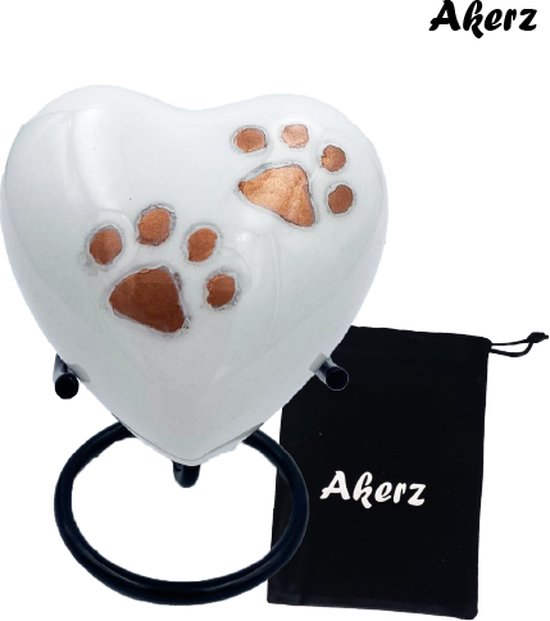Akerz Mini Urn - wit met pootjes - Hart - Aluminium - Inclusief Standaard - Graveerbaar - 80ml