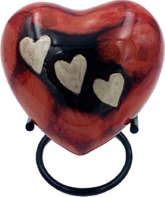 Akerz Mini Urn - rood met hartjes - Hart - Aluminium - Inclusief Standaard - Graveerbaar - 80ml
