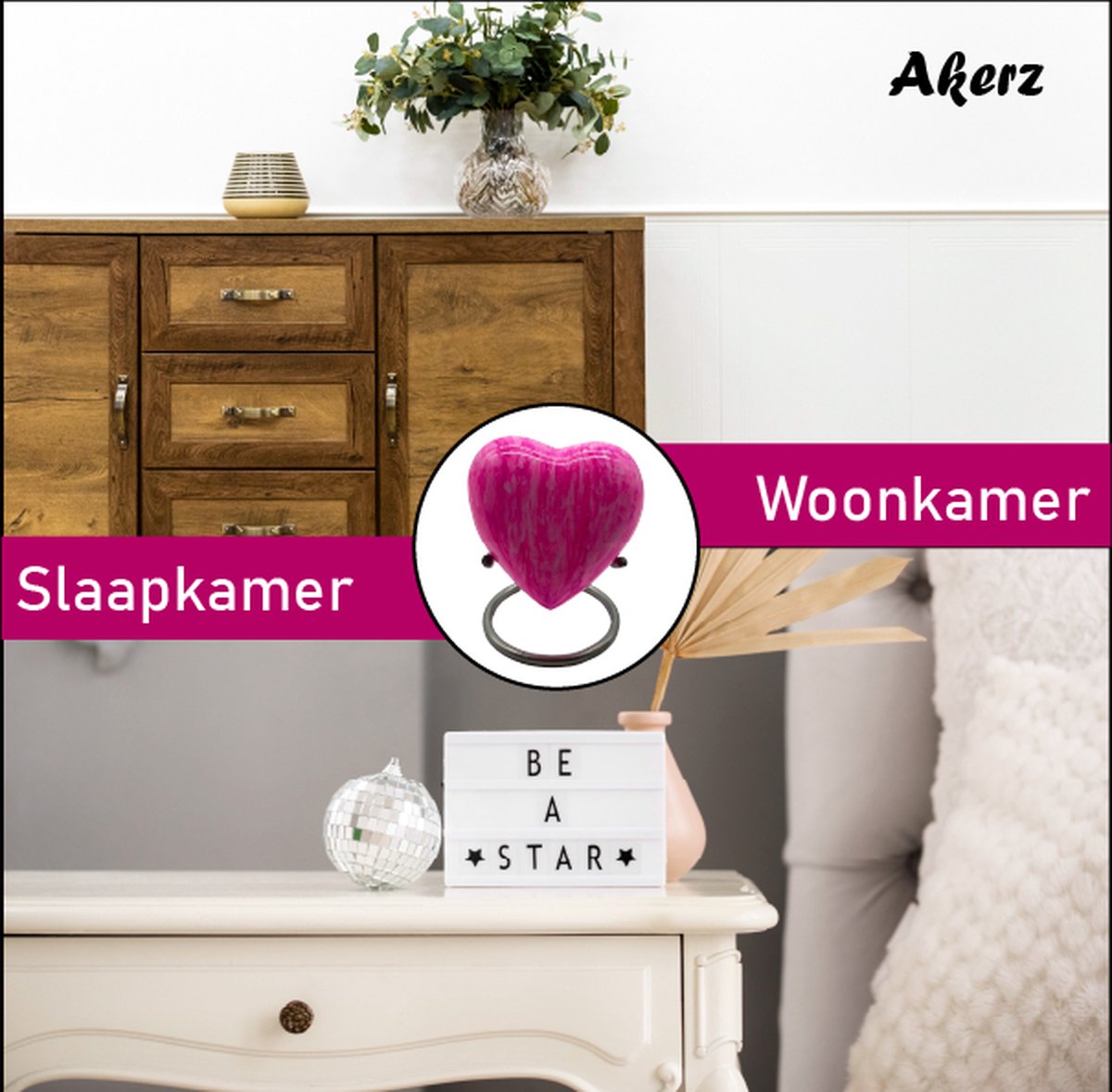 Akerz Mini Urn - wit/roze - Hart - Aluminium - Inclusief Standaard - Graveerbaar - 80ml