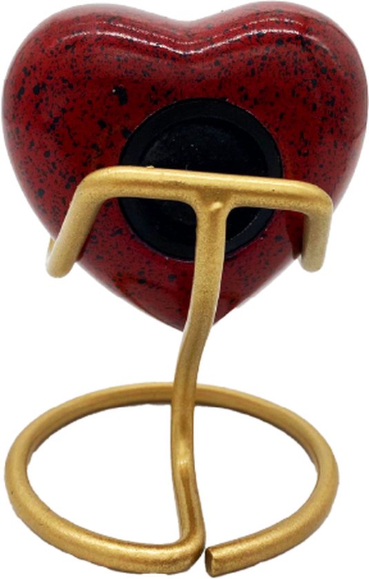 Akerz Mini Urn - rood met zwart - Hart - Aluminium - Inclusief Standaard - Graveerbaar - 80ml