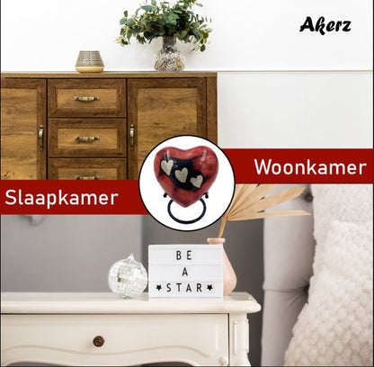 Akerz Mini Urn - rood met hartjes - Hart - Aluminium - Inclusief Standaard - Graveerbaar - 80ml