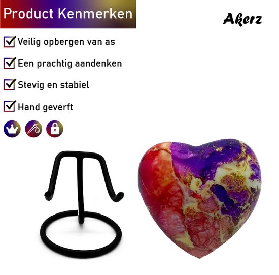 Akerz Mini Urn - paars / roze - Hart - Aluminium - Inclusief Standaard - Graveerbaar - 80ml