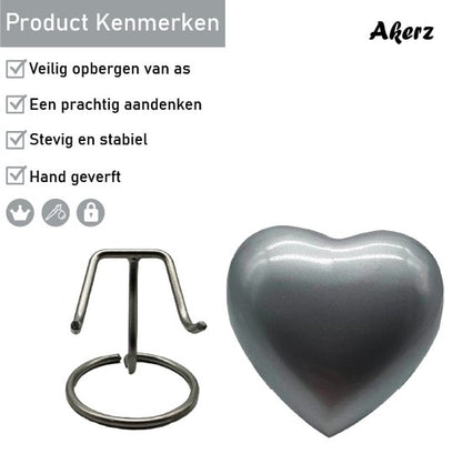 Akerz Mini Urn - zilver - Hart - Aluminium - Inclusief Standaard - Graveerbaar - 80ml