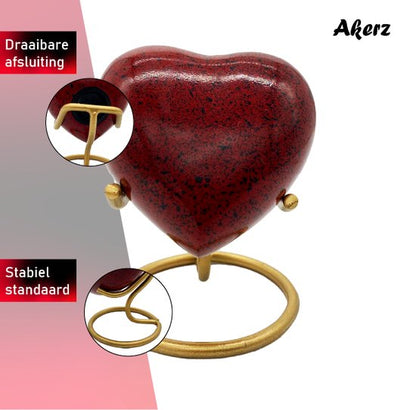 Akerz Mini Urn - rood met zwart - Hart - Aluminium - Inclusief Standaard - Graveerbaar - 80ml