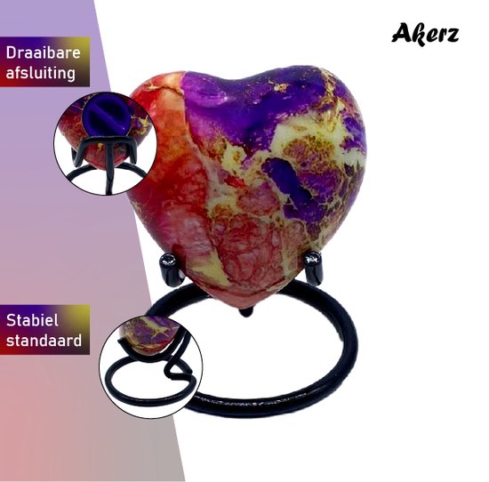 Akerz Mini Urn - paars / roze - Hart - Aluminium - Inclusief Standaard - Graveerbaar - 80ml
