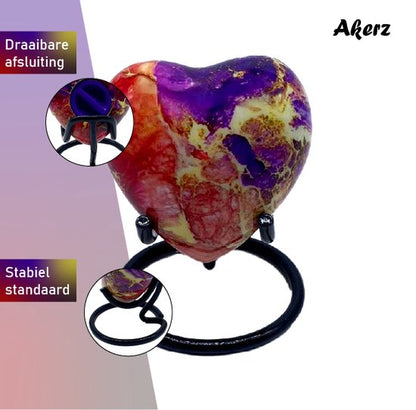 Akerz Mini Urn - paars / roze - Hart - Aluminium - Inclusief Standaard - Graveerbaar - 80ml