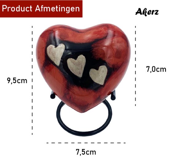 Akerz Mini Urn - rood met hartjes - Hart - Aluminium - Inclusief Standaard - Graveerbaar - 80ml