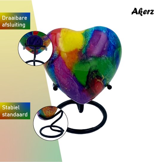 Akerz Mini Urn - multi color - Hart - Aluminium - Inclusief Standaard - Graveerbaar - 80ml