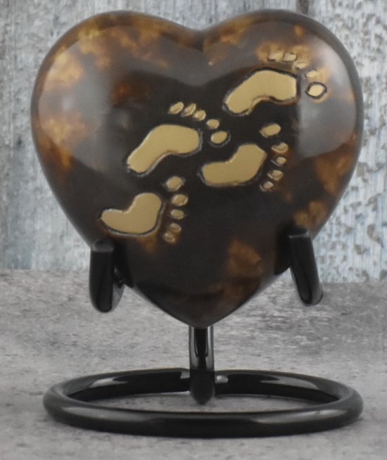Mini Urn - bruin - voetstappen- Hart - Aluminium - Inclusief Standaard - Graveerbaar - 80ml