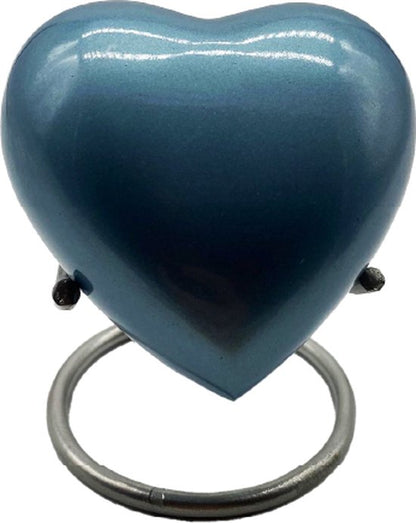 Akerz Mini Urn -donker blauw - Hart - Aluminium - Inclusief Standaard - Graveerbaar - 80ml