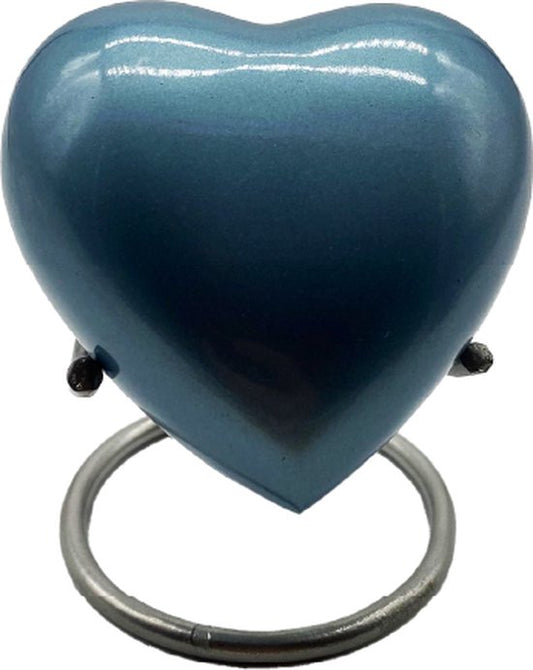 Akerz Mini Urn -donker blauw - Hart - Aluminium - Inclusief Standaard - Graveerbaar - 80ml