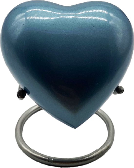 Akerz Mini Urn -donker blauw - Hart - Aluminium - Inclusief Standaard - Graveerbaar - 80ml