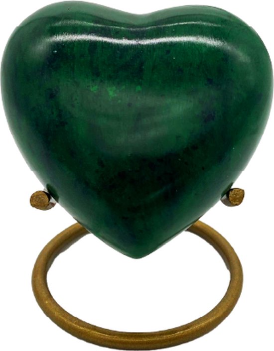 Akerz Mini Urn -groen met zwart - Hart - Aluminium - Inclusief Standaard - Graveerbaar - 80ml