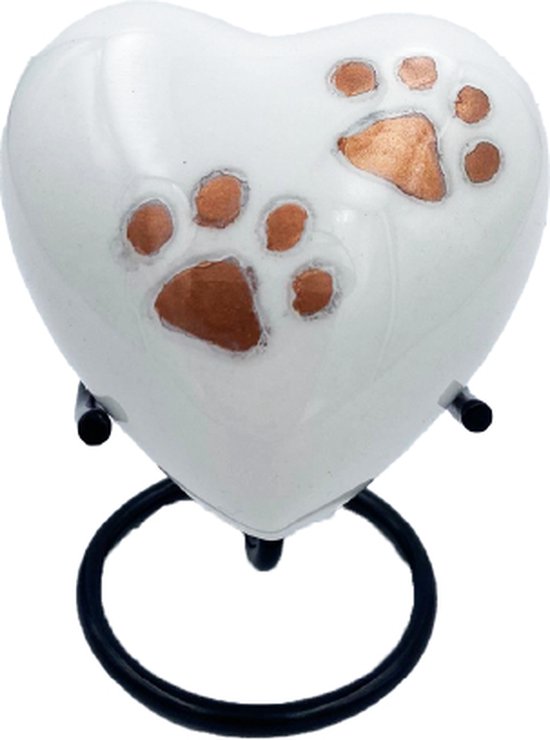 Akerz Mini Urn - wit met pootjes - Hart - Aluminium - Inclusief Standaard - Graveerbaar - 80ml