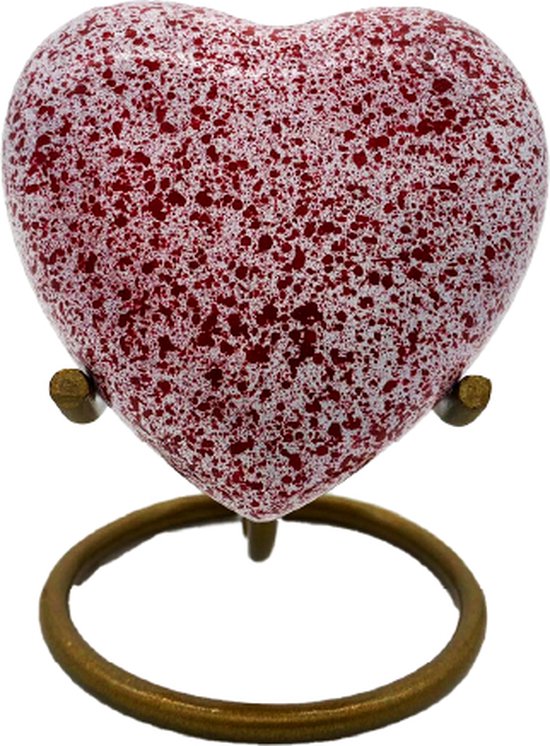 Akerz Mini Urn - wit met rode stippen- donker- Aluminium - Inclusief Standaard - Graveerbaar - 80ml