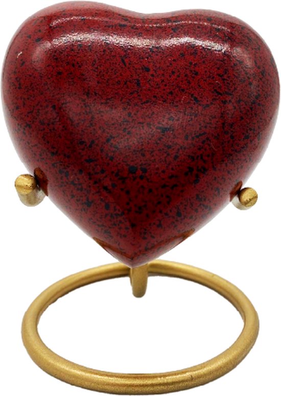 Akerz Mini Urn - rood met zwart - Hart - Aluminium - Inclusief Standaard - Graveerbaar - 80ml