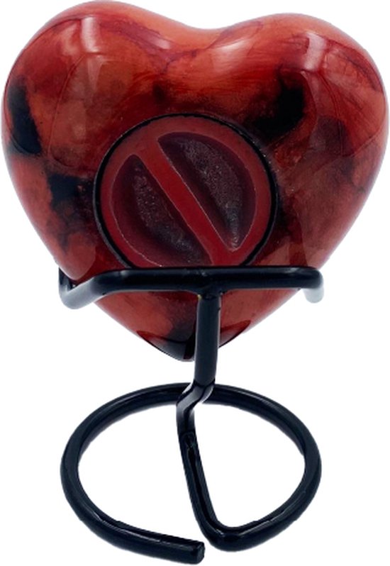Akerz Mini Urn - rood met hartjes - Hart - Aluminium - Inclusief Standaard - Graveerbaar - 80ml
