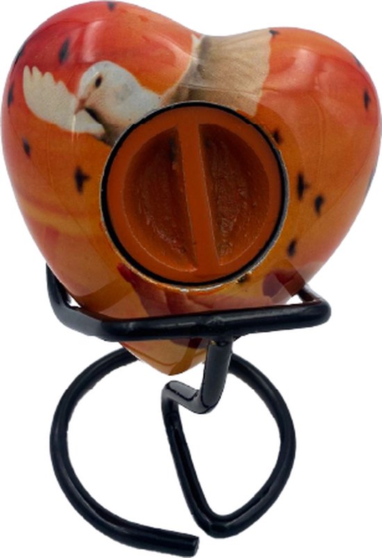 Akerz Mini Urn - oranje / duif - Hart - Aluminium - Inclusief Standaard - Graveerbaar - 80ml